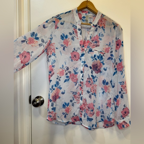 Kut from the Kloth Floral Button Down Shear Top Women’s oversized Size XS - Picture 3 of 15